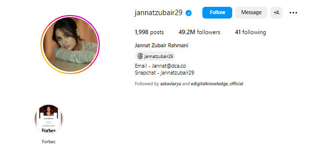 Jannat Zubair Rahmani